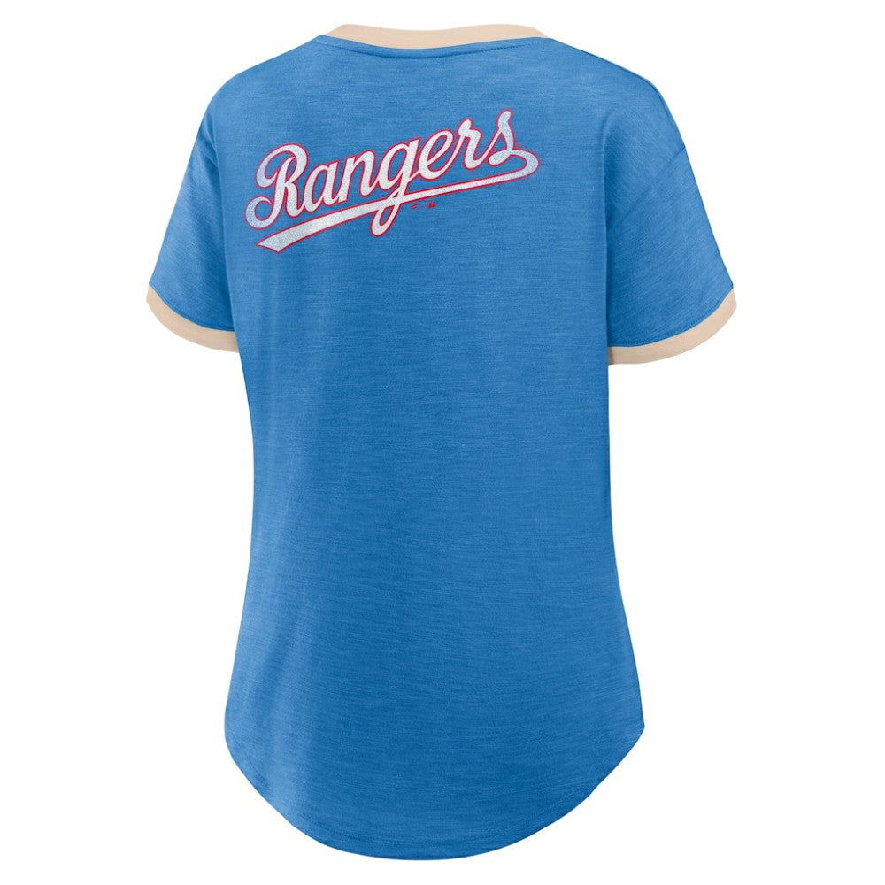 Royal Texas Rangers Fanatics Women's Binge Worthy Stadium Slub V-Neck T-Shirt