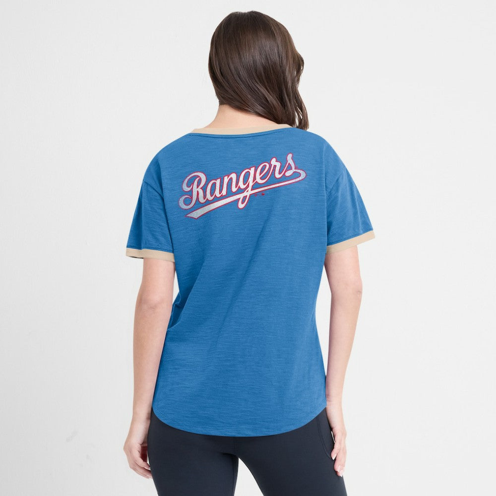 Royal Texas Rangers Fanatics Women's Binge Worthy Stadium Slub V-Neck T-Shirt