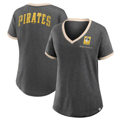 Black Pittsburgh Pirates Fanatics Women's Binge Worthy Stadium Slub V-Neck T-Shirt