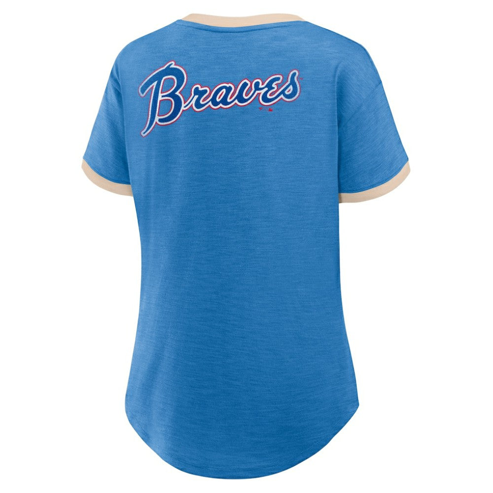Royal Atlanta Braves Fanatics Women's Binge Worthy Stadium Slub V-Neck T-Shirt