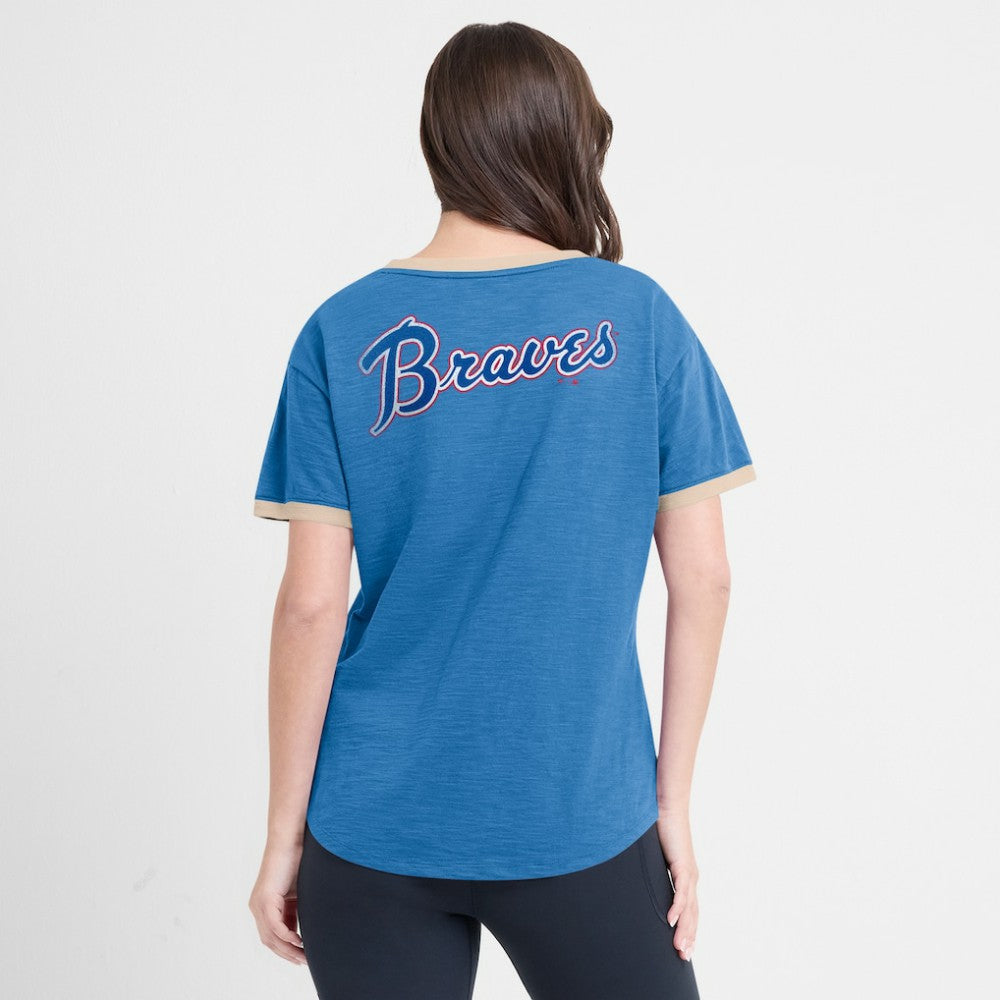 Royal Atlanta Braves Fanatics Women's Binge Worthy Stadium Slub V-Neck T-Shirt