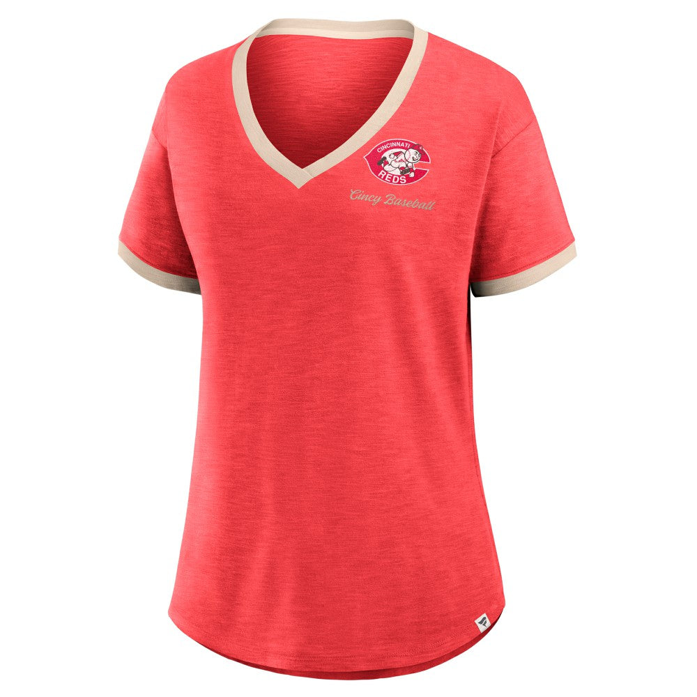 Red Cincinnati Reds Fanatics Women's Binge Worthy Stadium Slub V-Neck T-Shirt