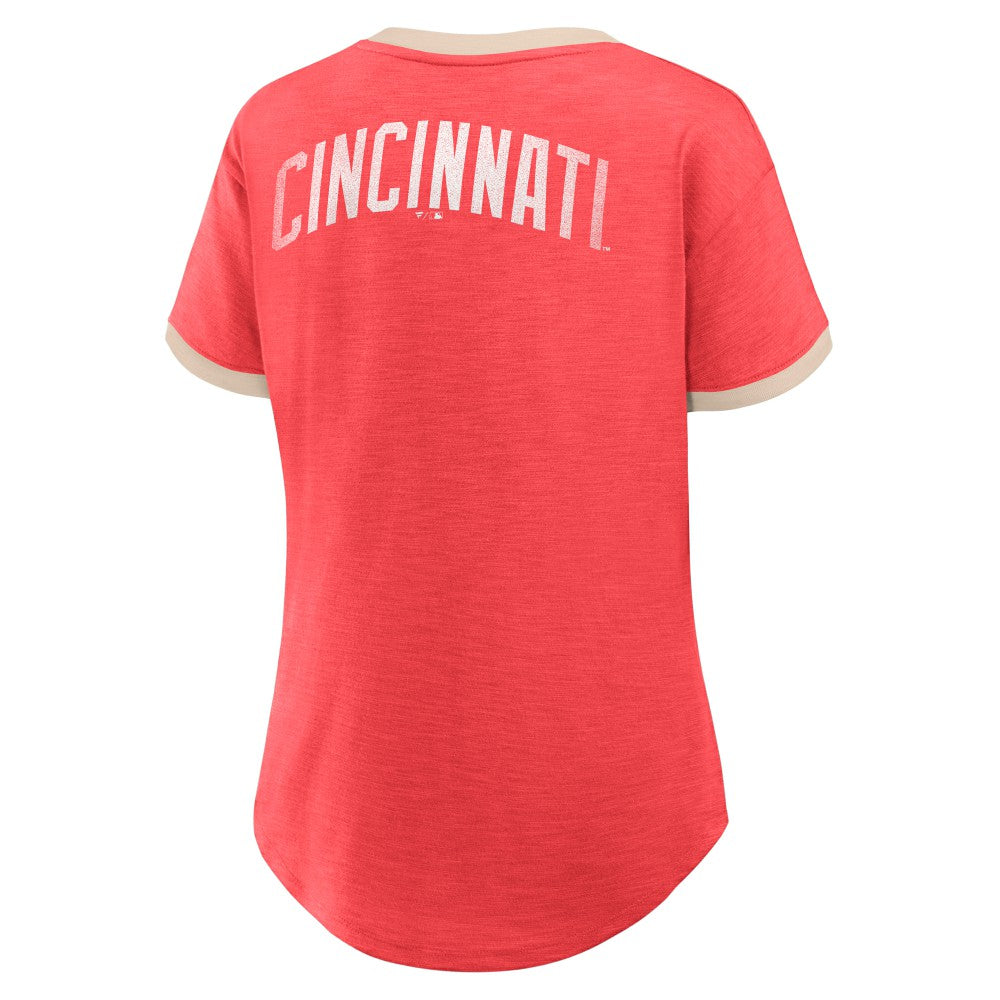 Red Cincinnati Reds Fanatics Women's Binge Worthy Stadium Slub V-Neck T-Shirt