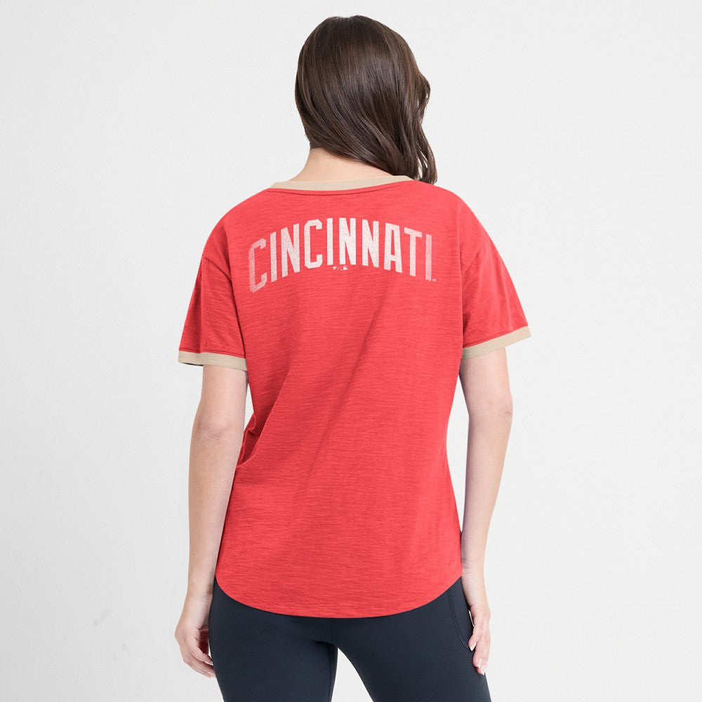 Red Cincinnati Reds Fanatics Women's Binge Worthy Stadium Slub V-Neck T-Shirt