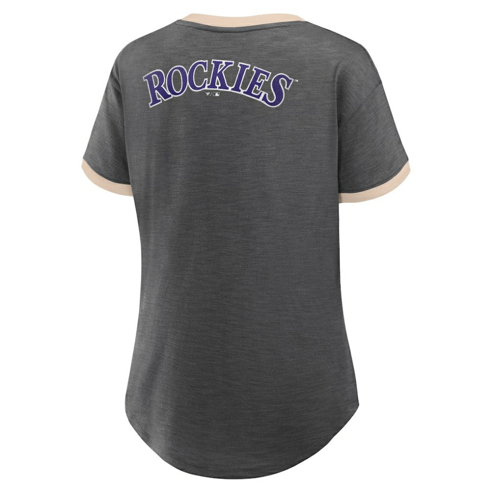 Black Colorado Rockies Fanatics Women's Binge Worthy Stadium Slub V-Neck T-Shirt