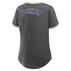 Black Colorado Rockies Fanatics Women's Binge Worthy Stadium Slub V-Neck T-Shirt