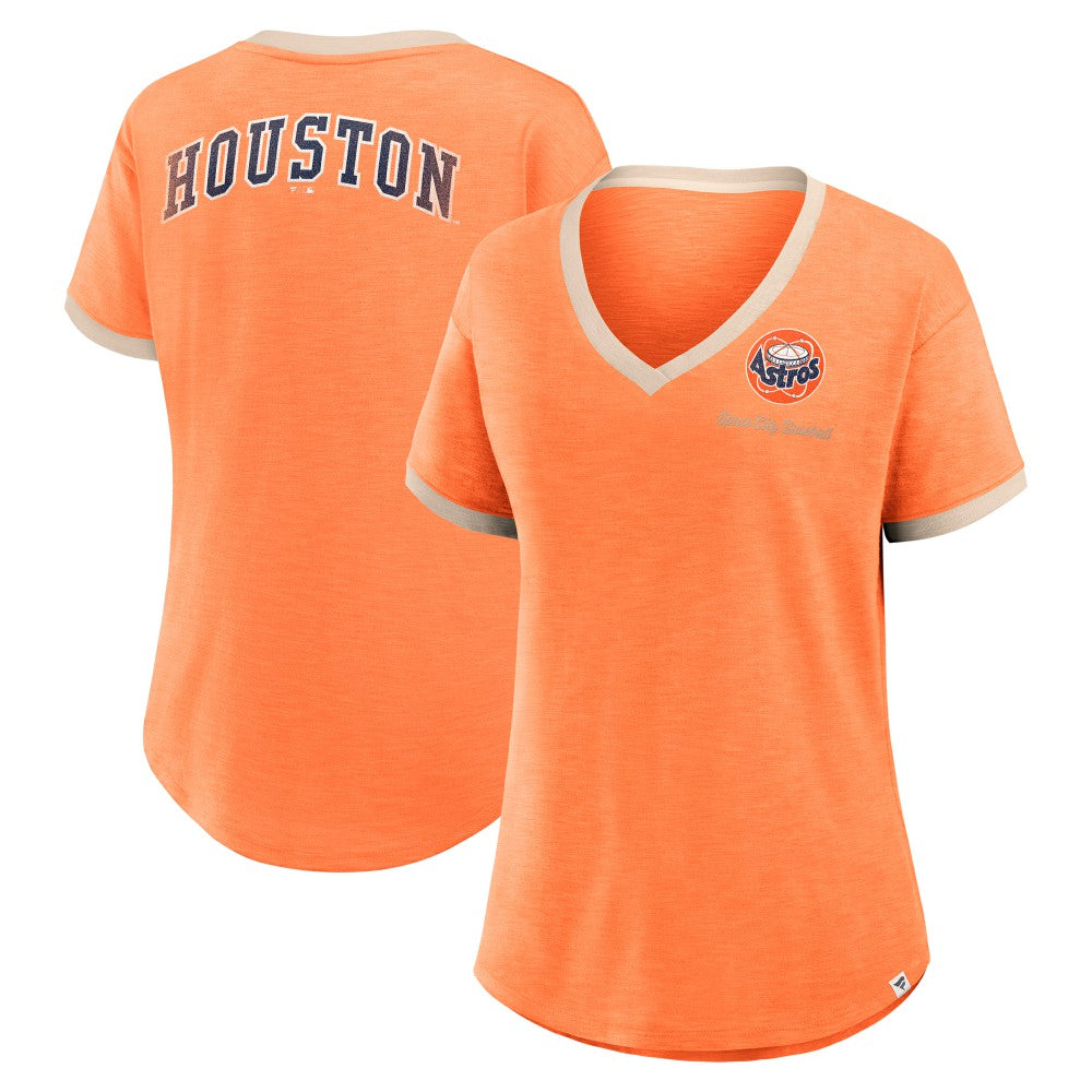 Orange Houston Astros Fanatics Women's Binge Worthy Stadium Slub V-Neck T-Shirt
