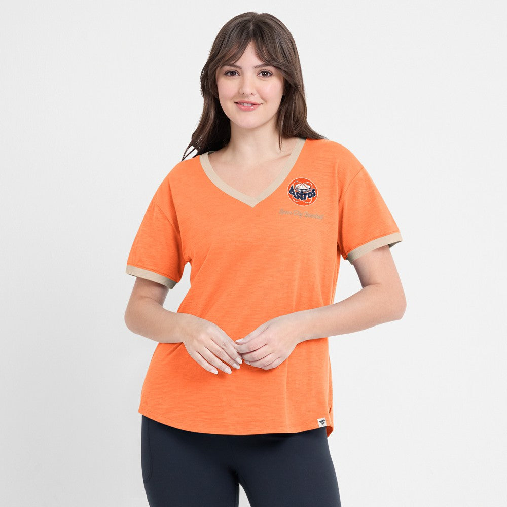 Orange Houston Astros Fanatics Women's Binge Worthy Stadium Slub V-Neck T-Shirt
