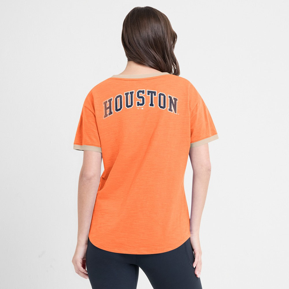 Orange Houston Astros Fanatics Women's Binge Worthy Stadium Slub V-Neck T-Shirt