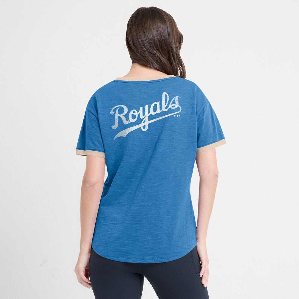 Royal Kansas City Royals Fanatics Women's Binge Worthy Stadium Slub V-Neck T-Shirt