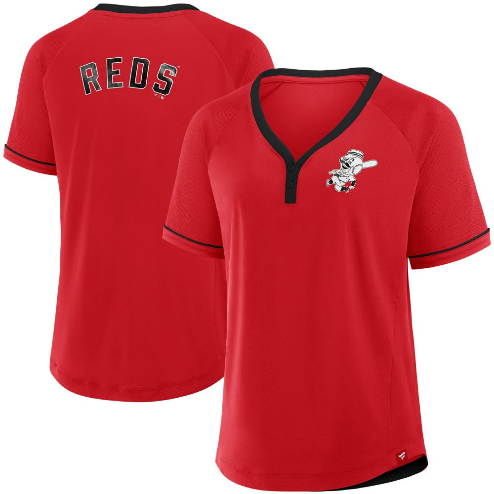 Red Cincinnati Reds Fanatics Women's Cooperstown Collection League Diva Raglan V-Neck T-Shirt