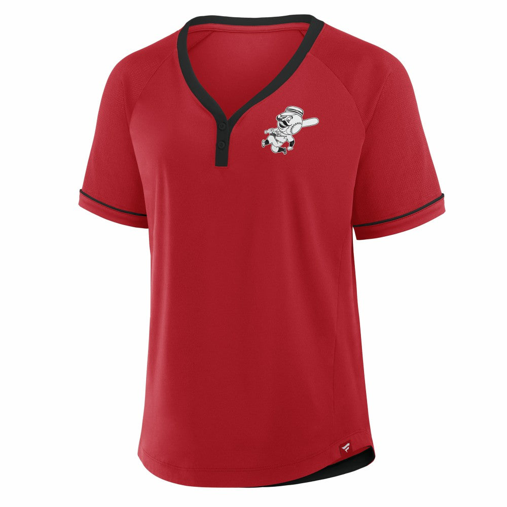 Red Cincinnati Reds Fanatics Women's Cooperstown Collection League Diva Raglan V-Neck T-Shirt