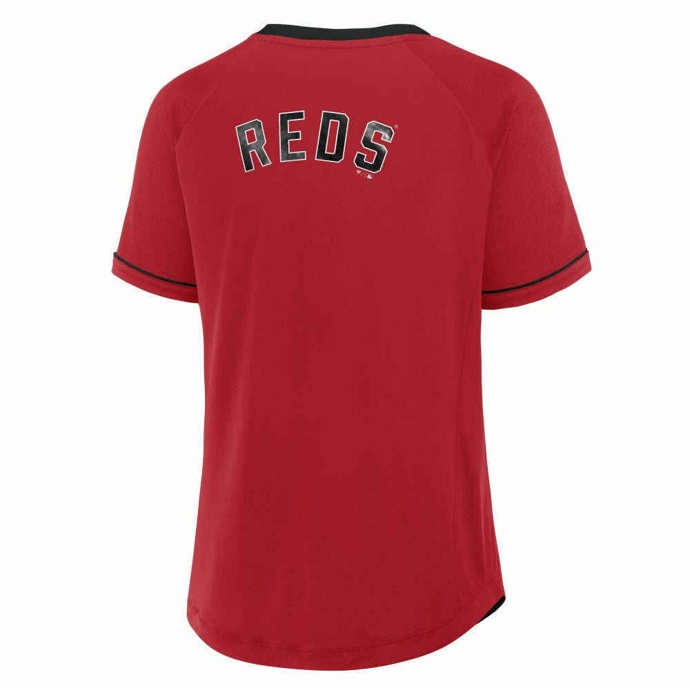 Red Cincinnati Reds Fanatics Women's Cooperstown Collection League Diva Raglan V-Neck T-Shirt