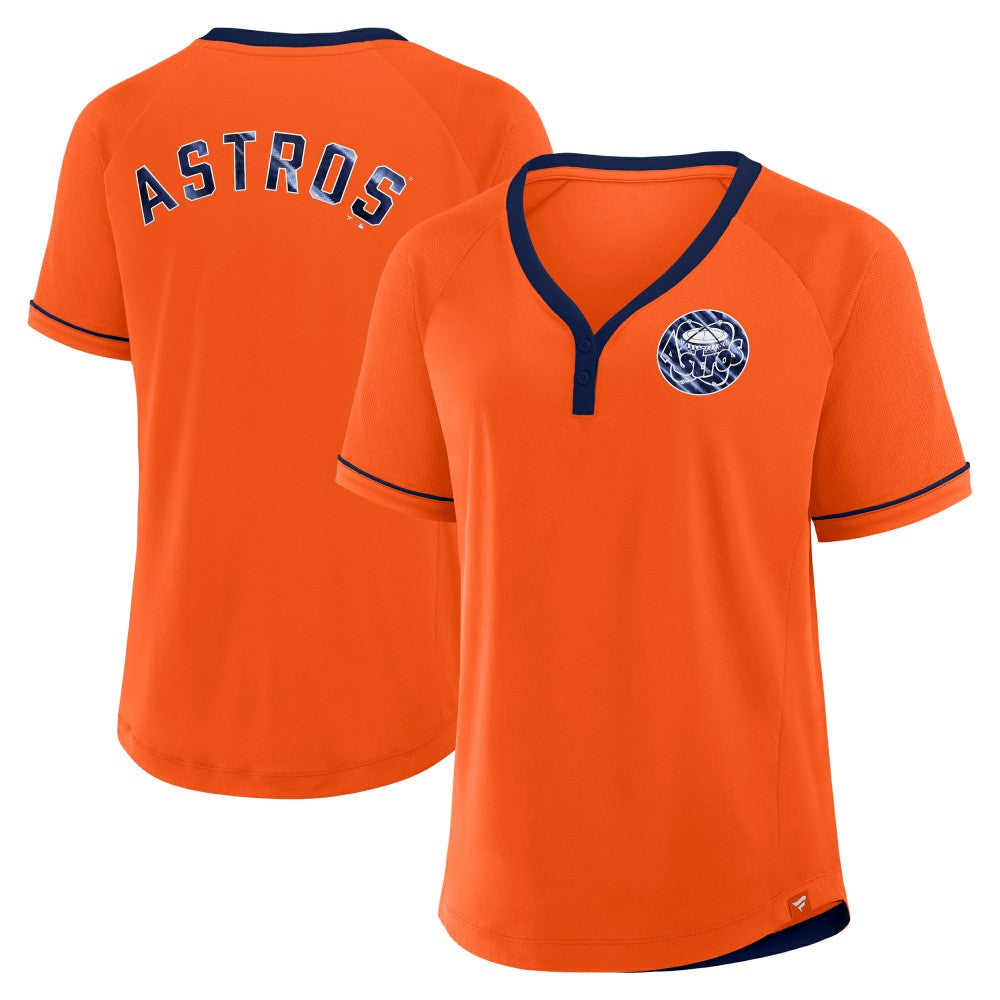 Orange Houston Astros Fanatics Women's Cooperstown Collection League Diva Raglan V-Neck T-Shirt