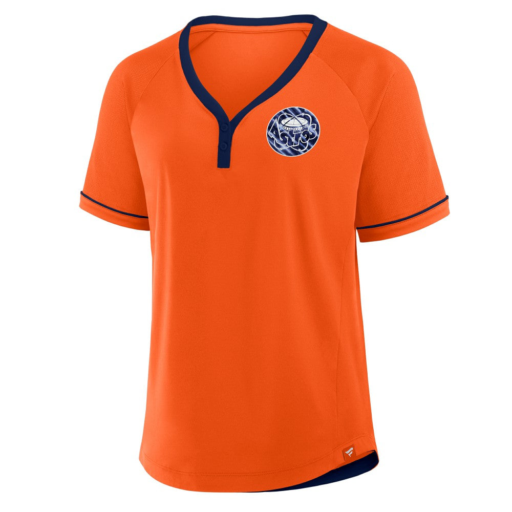 Orange Houston Astros Fanatics Women's Cooperstown Collection League Diva Raglan V-Neck T-Shirt