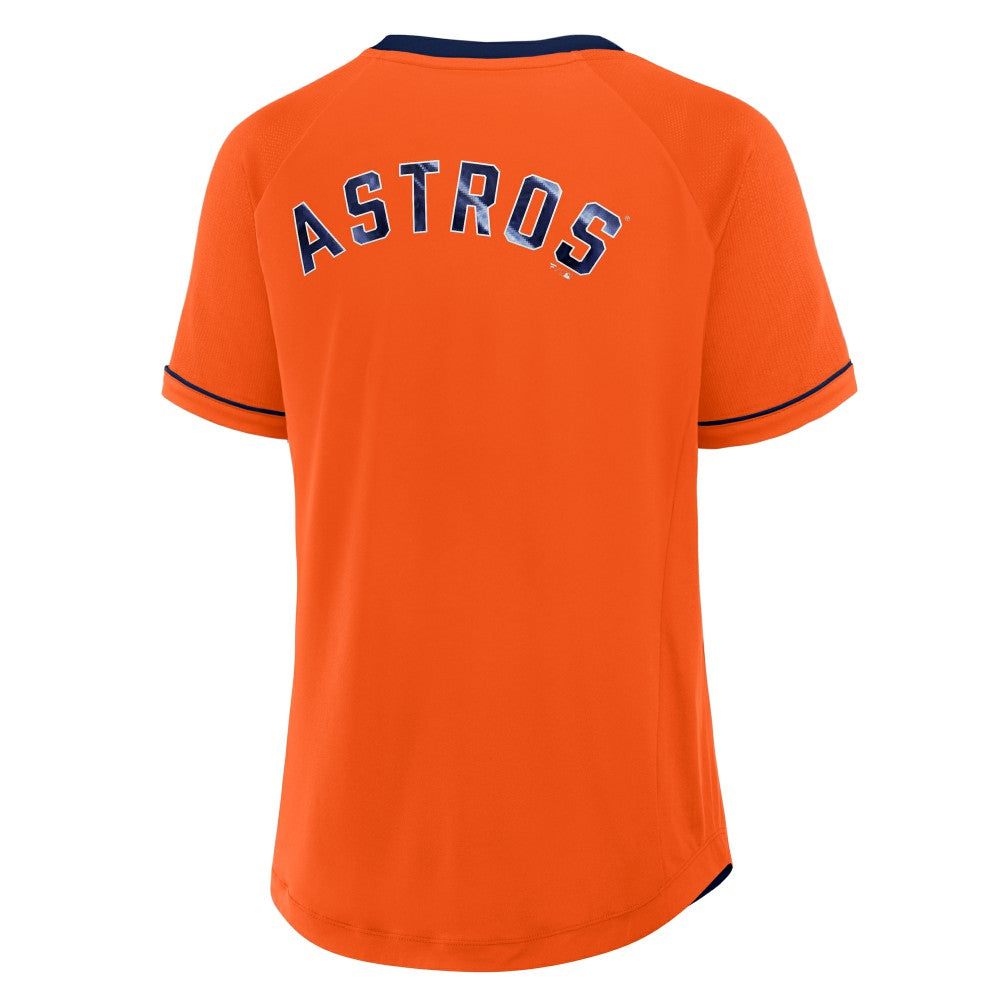 Orange Houston Astros Fanatics Women's Cooperstown Collection League Diva Raglan V-Neck T-Shirt
