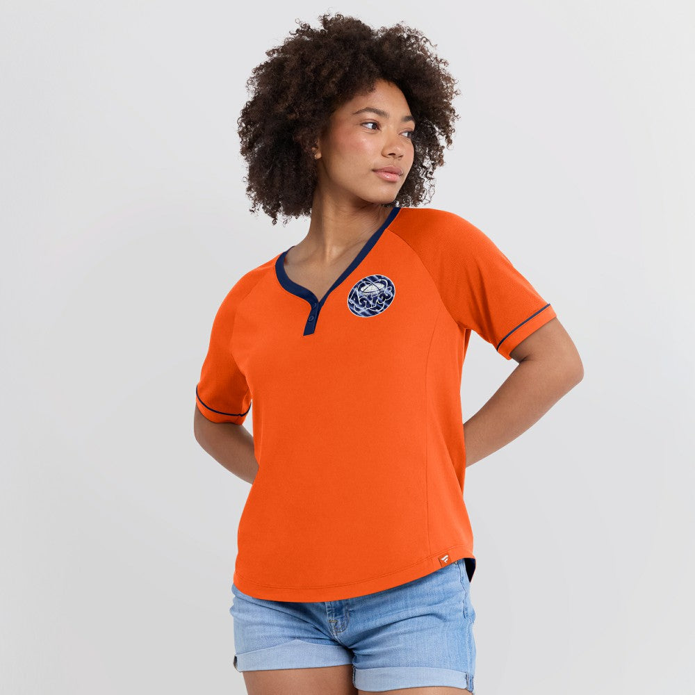 Orange Houston Astros Fanatics Women's Cooperstown Collection League Diva Raglan V-Neck T-Shirt