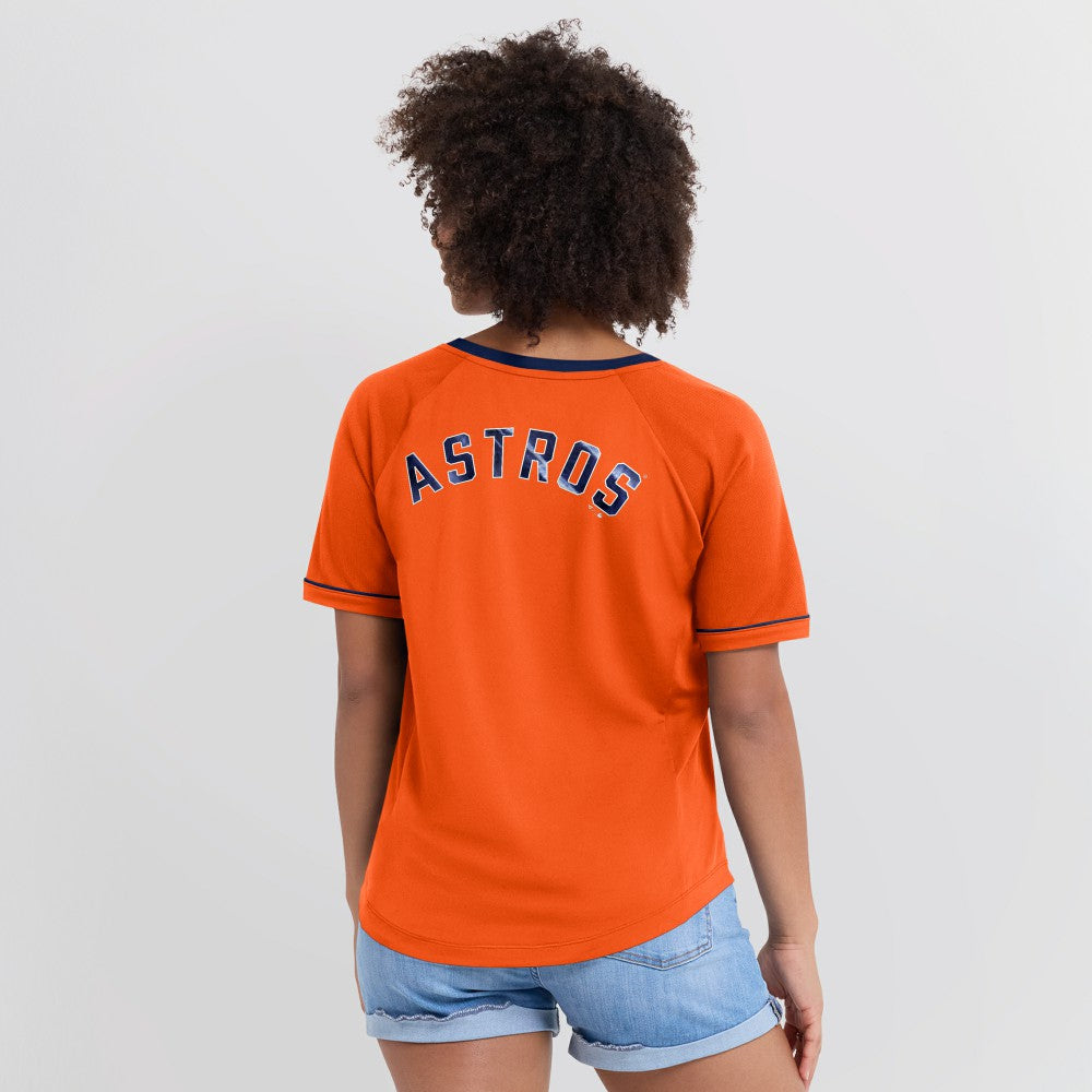 Orange Houston Astros Fanatics Women's Cooperstown Collection League Diva Raglan V-Neck T-Shirt