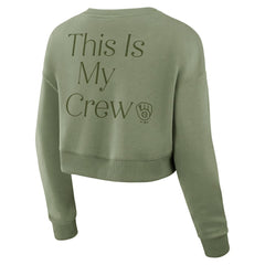 Olive Milwaukee Brewers Fanatics Women's Studio Cropped Pullover Sweatshirt
