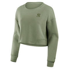 Olive New York Yankees Fanatics Women's Studio Cropped Pullover Sweatshirt
