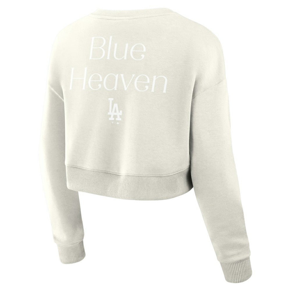 Cream Los Angeles Dodgers Fanatics Women's Studio Cropped Pullover Sweatshirt