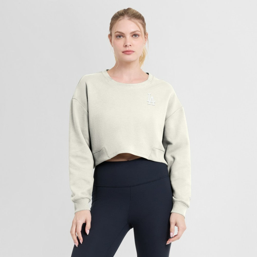 Cream Los Angeles Dodgers Fanatics Women's Studio Cropped Pullover Sweatshirt