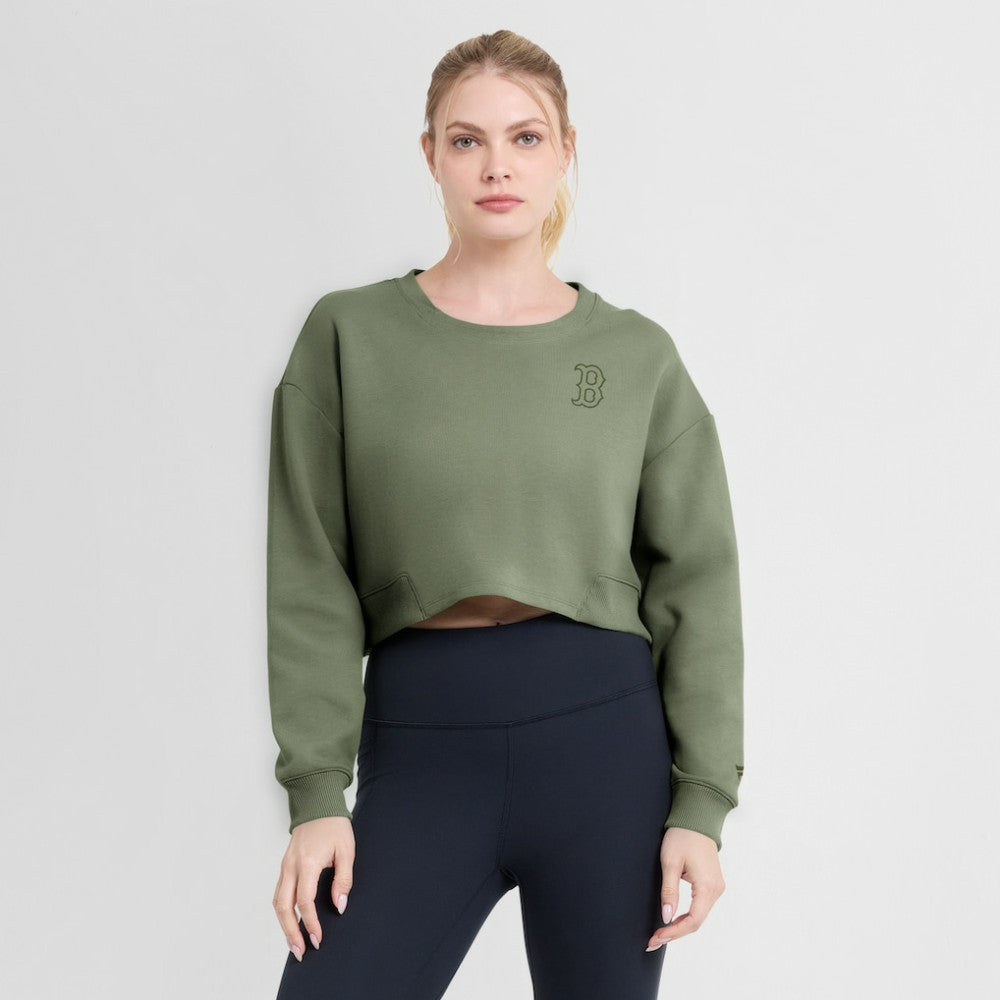 Olive Boston Red Sox Fanatics Women's Studio Cropped Pullover Sweatshirt