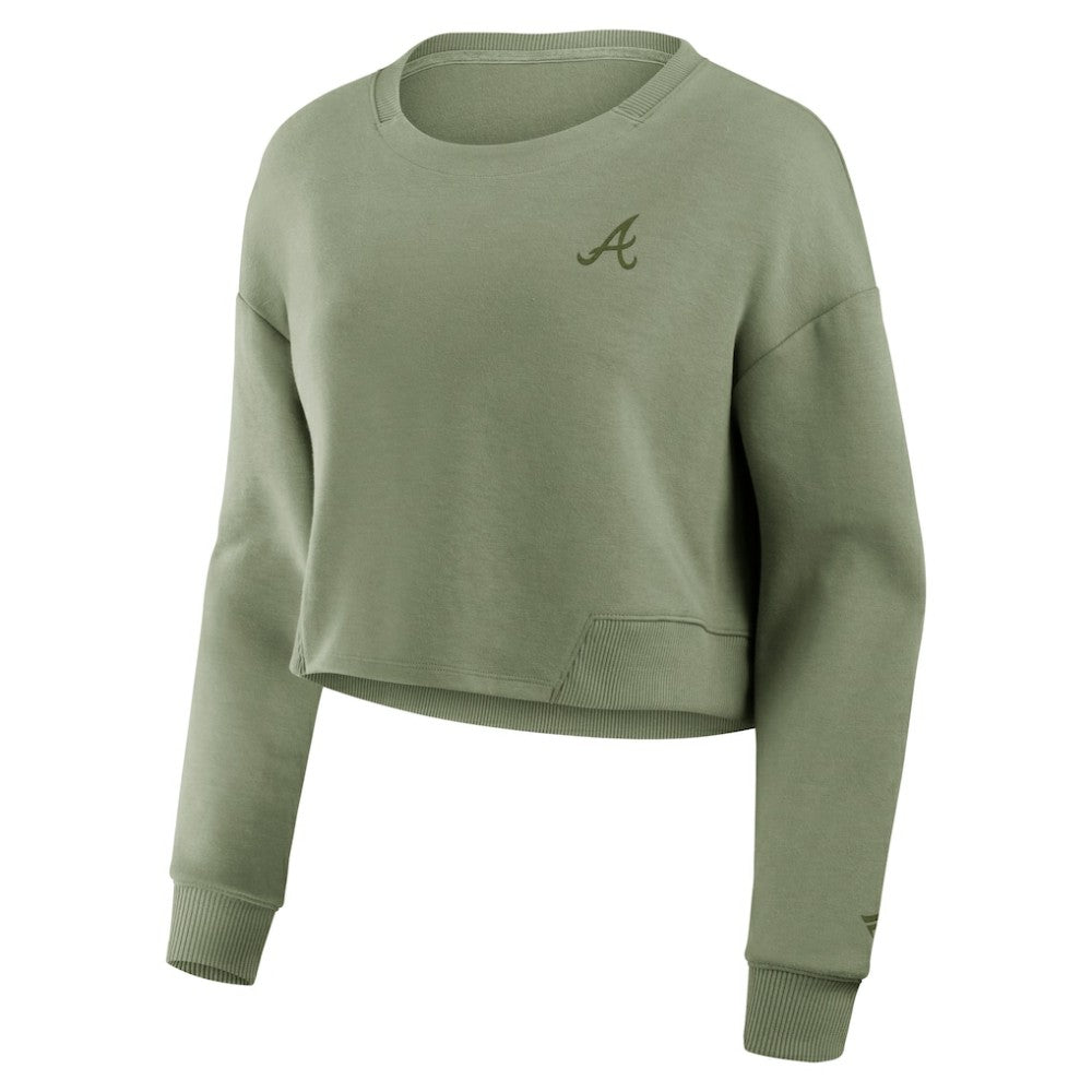 Olive Atlanta Braves Fanatics Women's Studio Cropped Pullover Sweatshirt