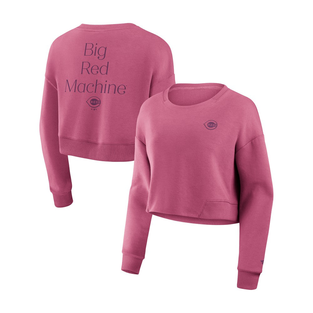 Pink Cincinnati Reds Fanatics Women's Studio Cropped Pullover Sweatshirt