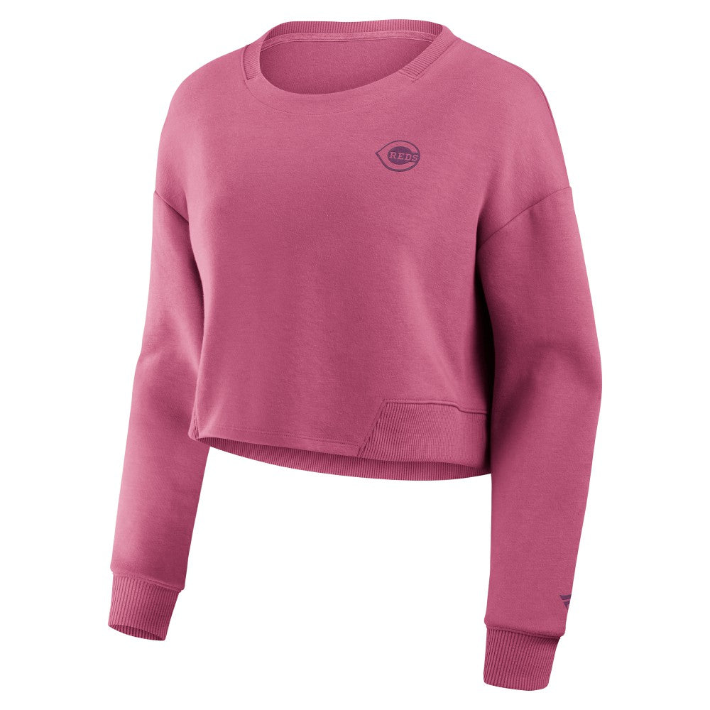Pink Cincinnati Reds Fanatics Women's Studio Cropped Pullover Sweatshirt