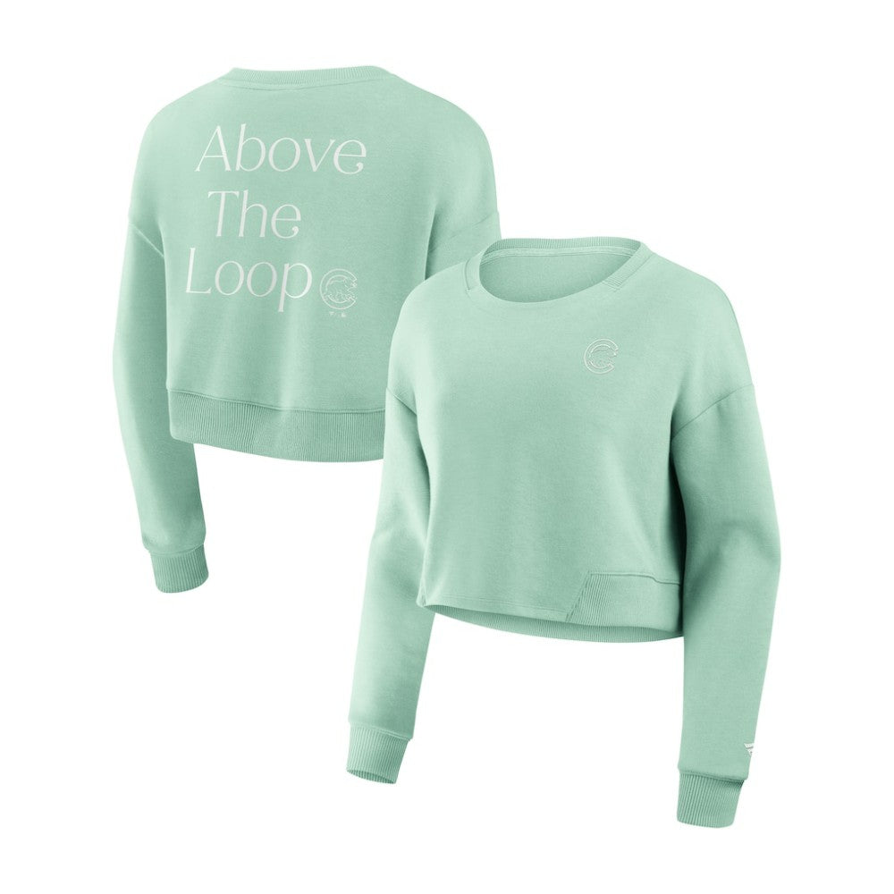 Mint Chicago Cubs Fanatics Women's Studio Cropped Pullover Sweatshirt
