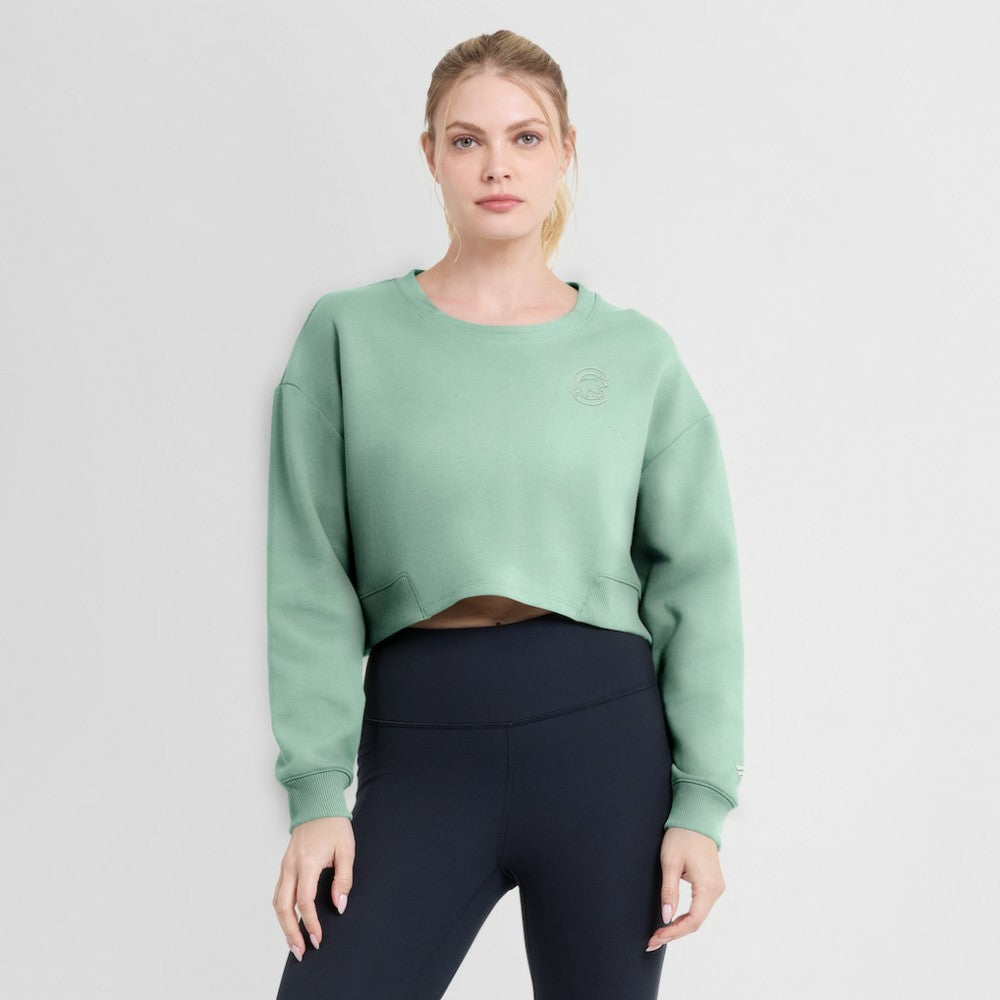 Mint Chicago Cubs Fanatics Women's Studio Cropped Pullover Sweatshirt
