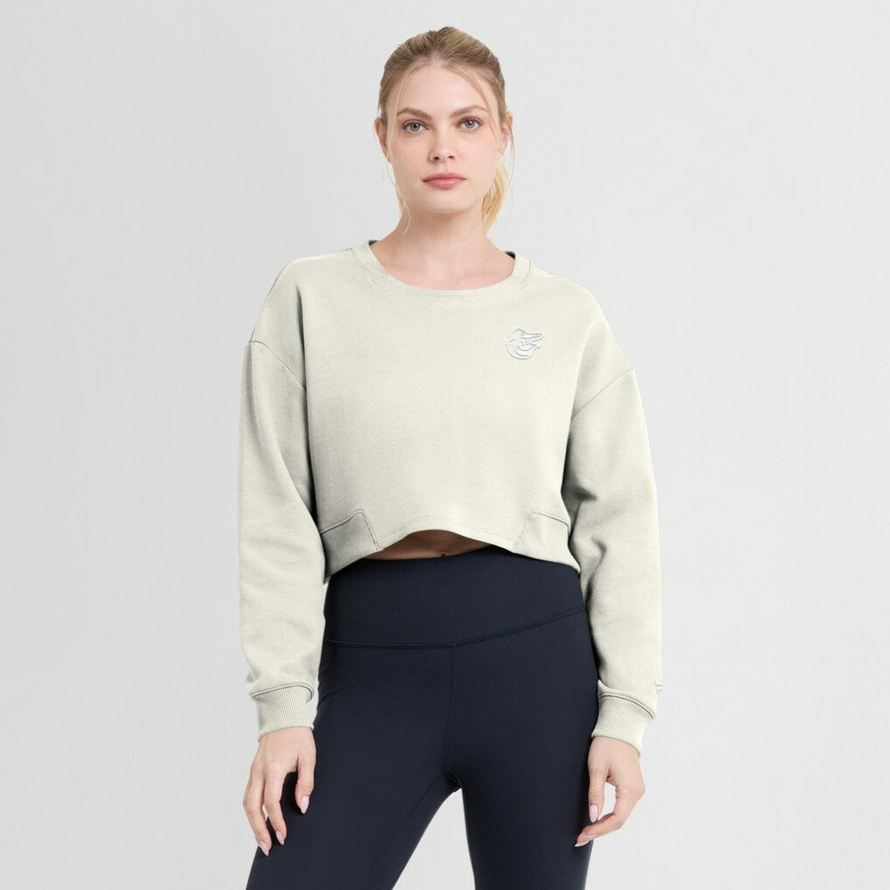 Cream Baltimore Orioles Fanatics Women's Studio Cropped Pullover Sweatshirt