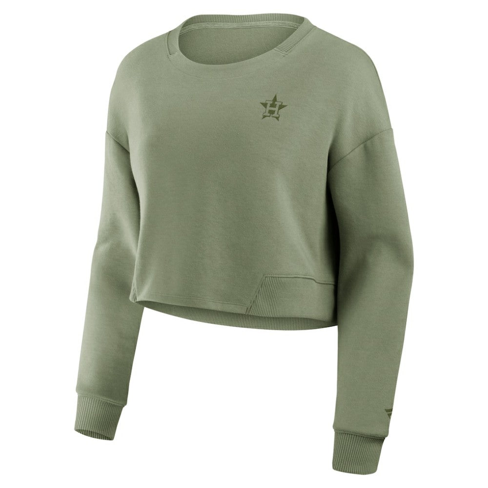 Olive Houston Astros Fanatics Women's Studio Cropped Pullover Sweatshirt
