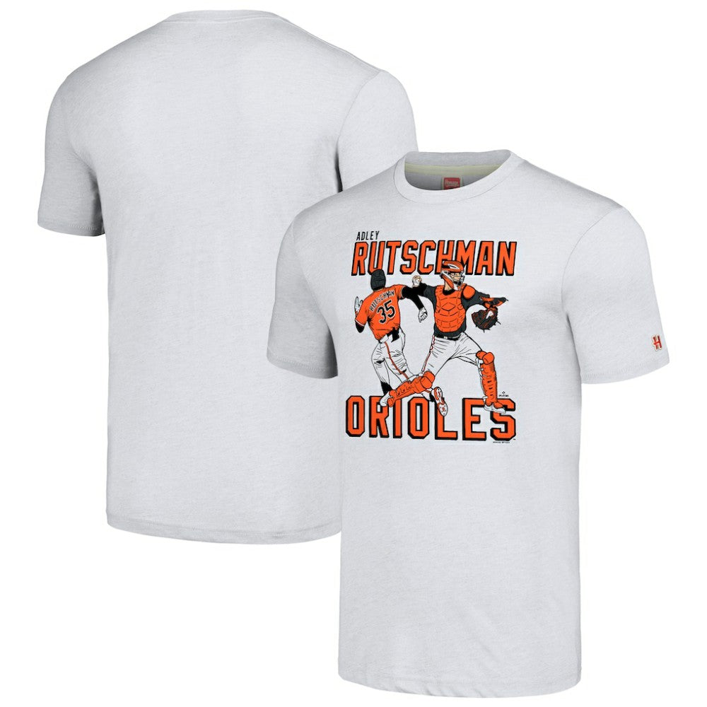 Gray Adley Rutschman Baltimore Orioles Homage Caricature Player Tri-Blend T-Shirt