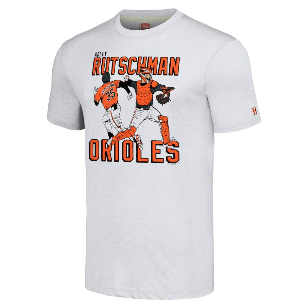 Gray Adley Rutschman Baltimore Orioles Homage Caricature Player Tri-Blend T-Shirt