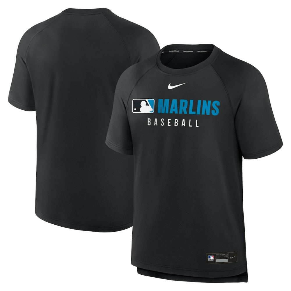 Black Miami Marlins Nike Authentic Collection Pregame Raglan Dri-FIT T-Shirt