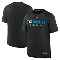 Black Miami Marlins Nike Authentic Collection Pregame Raglan Dri-FIT T-Shirt