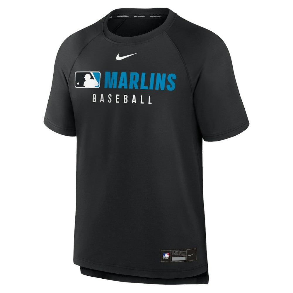 Black Miami Marlins Nike Authentic Collection Pregame Raglan Dri-FIT T-Shirt