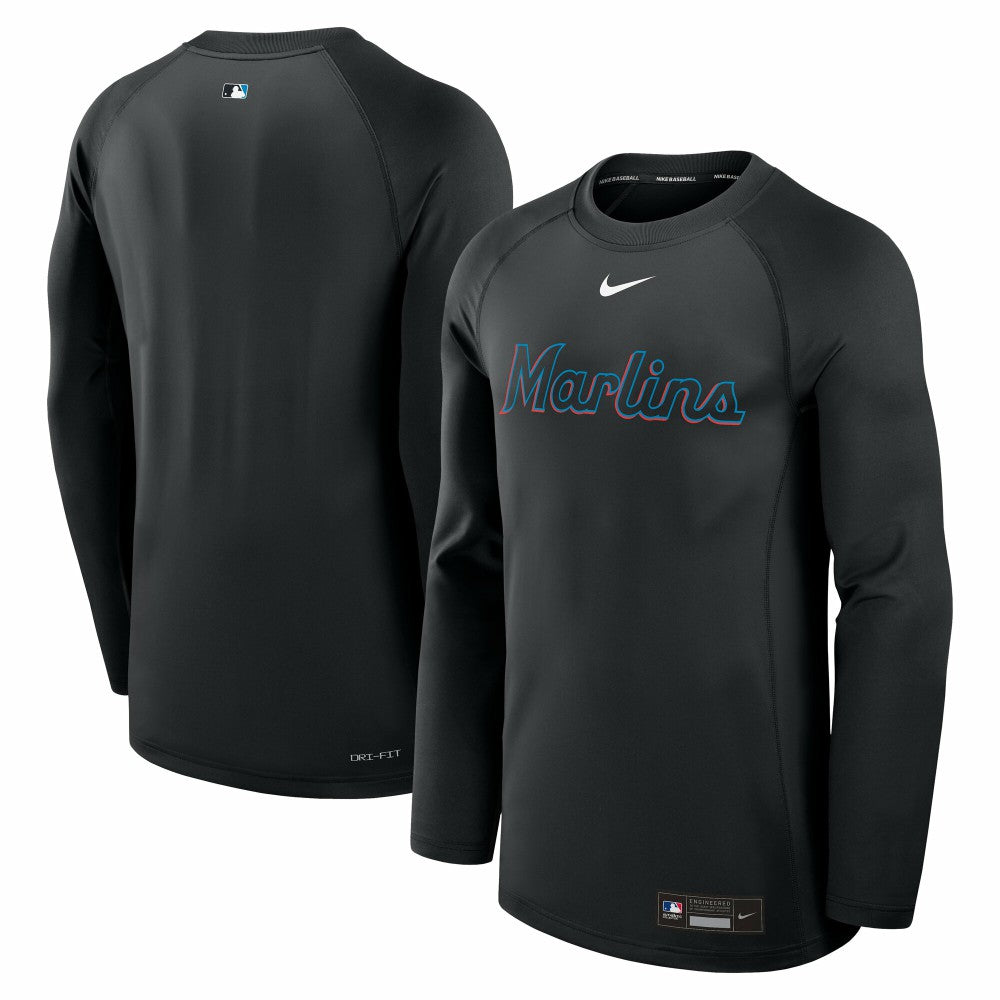 Black Miami Marlins Nike Authentic Collection Game Time Raglan Dri-FIT Long Sleeve T-Shirt