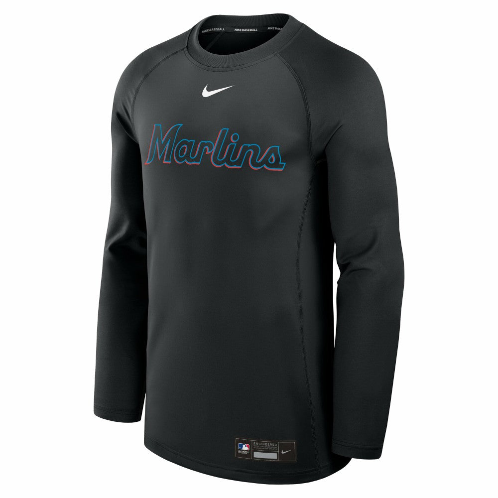 Black Miami Marlins Nike Authentic Collection Game Time Raglan Dri-FIT Long Sleeve T-Shirt