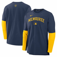 Navy/Gold Milwaukee Brewers Nike Authentic Collection Player Dri-FIT Lightweight Pullover