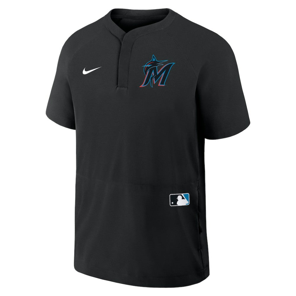 Black Miami Marlins Nike Authentic Collection Raglan Short Sleeve Windshirt