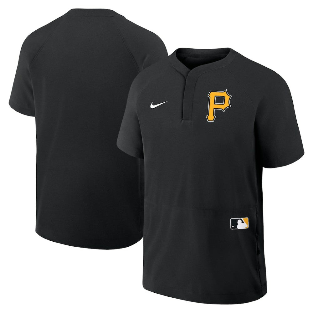 Black Pittsburgh Pirates Nike Authentic Collection Raglan Short Sleeve Windshirt