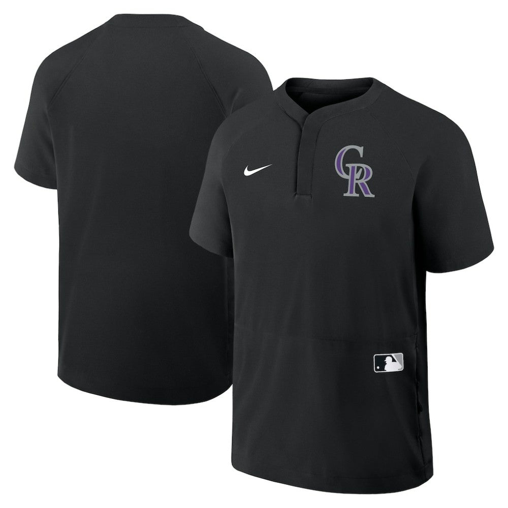 Black Colorado Rockies Nike Authentic Collection Raglan Short Sleeve Windshirt