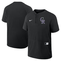 Black Colorado Rockies Nike Authentic Collection Raglan Short Sleeve Windshirt