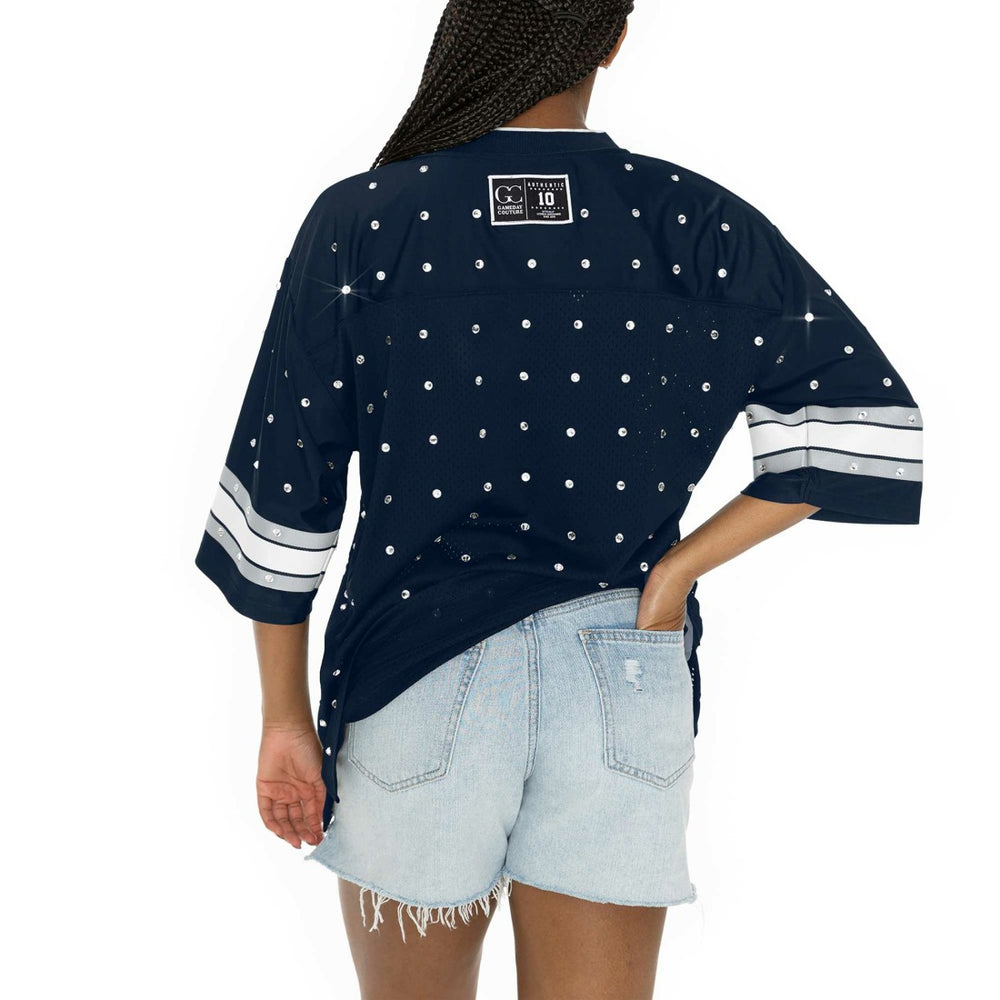 Gameday Couture Women's Kickoff Time Allover Rhinestone Sports Stripe Jersey V-Neck T-Shirt - Dallas Cowboys T-shirts