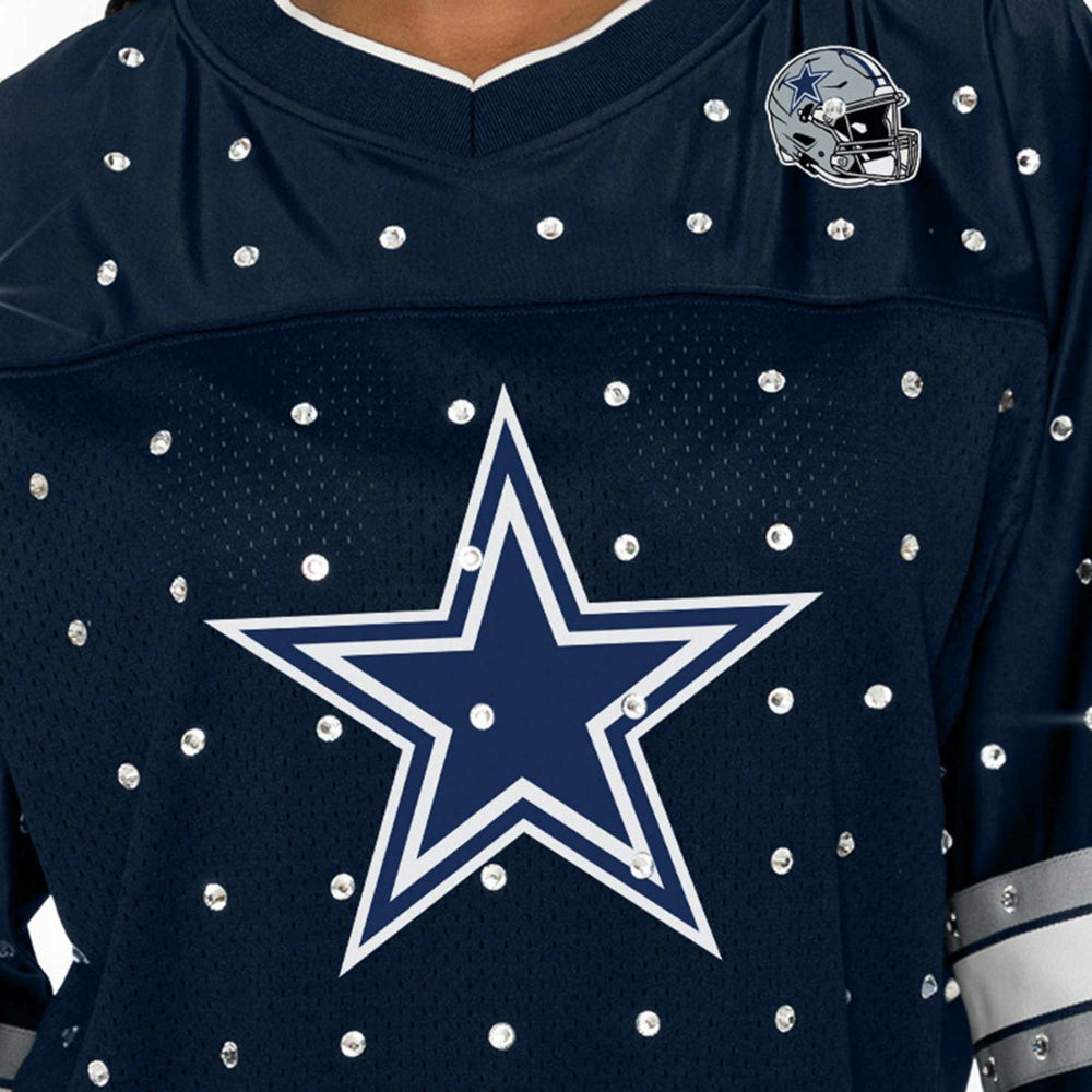 Gameday Couture Women's Kickoff Time Allover Rhinestone Sports Stripe Jersey V-Neck T-Shirt - Dallas Cowboys T-shirts