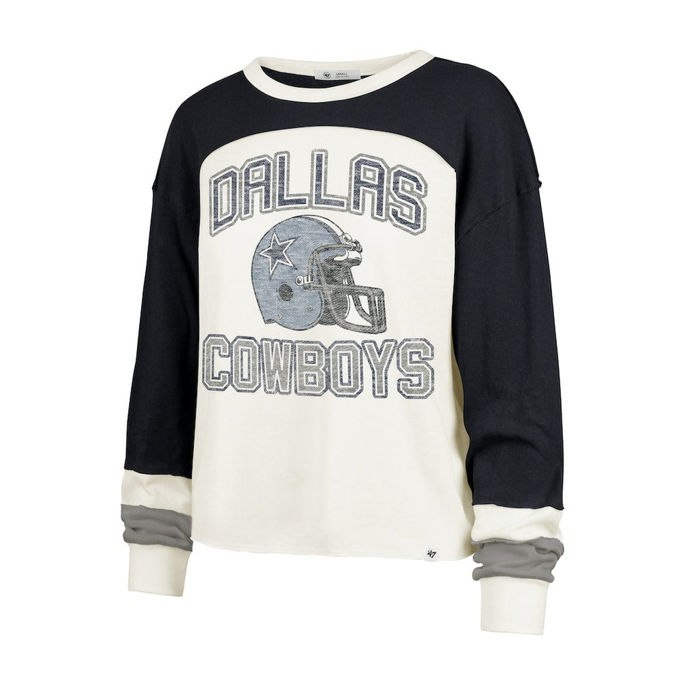 '47 Women's Double Header Curve Raglan Long Sleeve Crop Top - Dallas Cowboys Tops