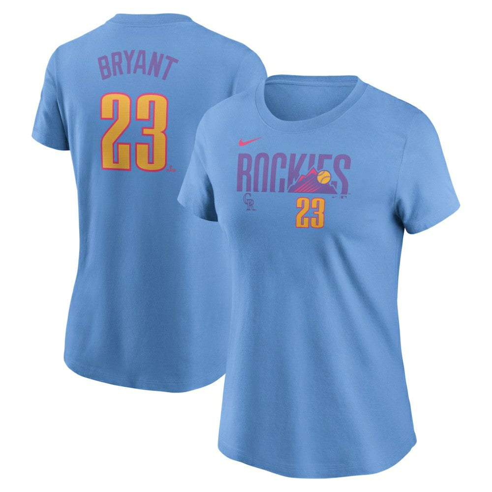 Light Blue Kris Bryant Colorado Rockies Nike Women's 2025 City Connect Fuse Name & Number T-Shirt